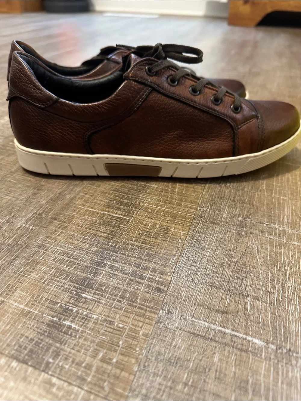 Genuine Deere Skin Brown Leather Lace-Up Sneakers with White Sole